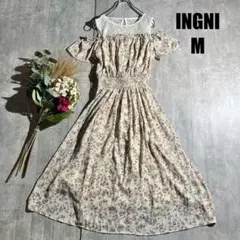 1053 INGNI イング　花柄ワンピース【M】オフショルダー　ドッキング