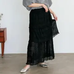 ティアードスカート ロング レース シアー フレアスカート チュールスカート