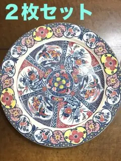 有田焼 陶扇 菊割皿 2枚セット 錦絵 中皿 和皿 金彩色絵 赤絵 古伊万里