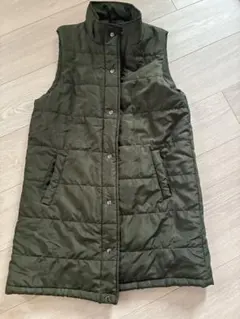 カーキ　ダウン風ベスト　ロング