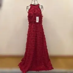 赤いフリルロングドレス ハイネック