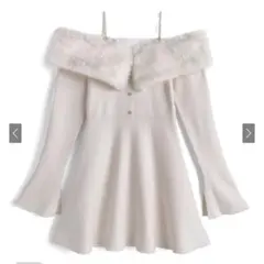 GRL パールストラップ付きファーオフショルダーニットワンピース[tu1776]