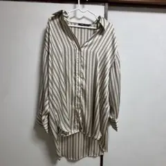 ZARA　シャツ　長袖　ストライプ　ベージュ系　ビッグシルエット