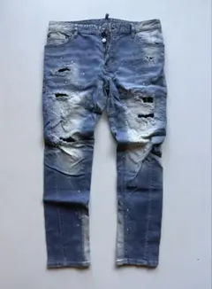 美品ディースクエアードdsquared 2ダメージ加工スキニーデニムブルー52