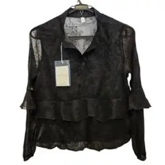 新品 ブラウス ブラックレース フリルシャツ M 長袖