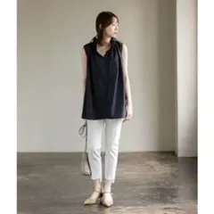 美品 NOBLE 22SS 2WAYストリングスラッフルタフタブラウス