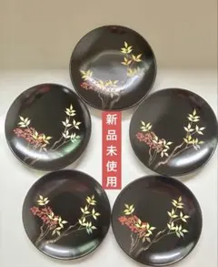 未使用品 琉球漆器 菓子皿 5枚セット 蒔絵風 花柄 - メルカリ