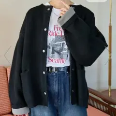 裏配色 スナップ ニット カーディガン