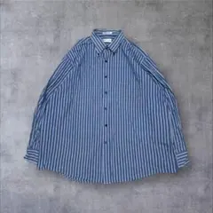 【US輸入】アメリカ古着ストライプ柄メンズ長袖BDシャツアメカジブルーXXL