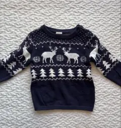 H&Mトナカイ柄 ネイビー クリスマスニットセーター 70cm