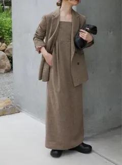 ツイードベアロンパース・ジャケット　セットアップ　ベージュ