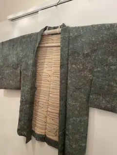 【昭和レトロ】正絹 羽織 レトロモダン　緑x茶　81/64/47