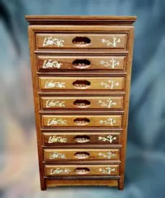 螺鈿細工 5段小箪笥 小引き出し 和家具 収納チェスト 葡萄文様 木製 螺鈿細工 5段小箪笥 小引き出し 和家具 収納チェスト 葡萄文様 木製