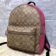 【美品】コーチ リュック レザー ブラウン ピンク チャーリー 大容量