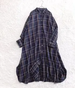 【美品】スピックアンドスパン チェックシャツワンピース ロング リヨセル混羽織り
