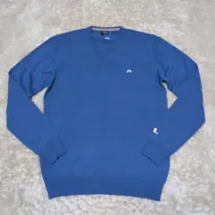 【美品】J.LINDEBERG Vネック ニット セーター ゴルフウェア 青