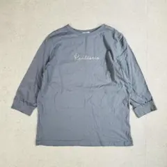 シネマクラブ〔S〕シルバーロゴ 7分袖カットソー Tシャツ キレイめロゴ ブルー