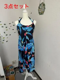 専用になります ヒロハワイ ノースリーブワンピース 紺×黄花柄 XL