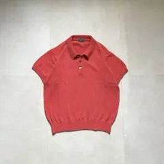 90s トラッド サマーニットポロシャツ メンズL オレンジのサムネイル