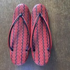 カクシン　平　赤黒　メッシュ　草履