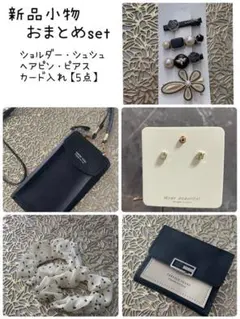 【新品】小物まとめ売りショルダー ピアス カード入れ ヘアピン シュシュ5点 黒