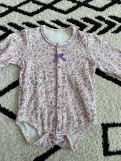 【美品】ベビー 長袖 ロンパース 80cm 花柄 パープル 綿100%