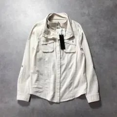 WQ477●CYNICAL：タグ付きボタンダウンスタンドカラードッキングリネン