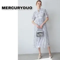 MERCURYDUO 花柄 シフォン プリーツ ラッフル ロング ワンピース