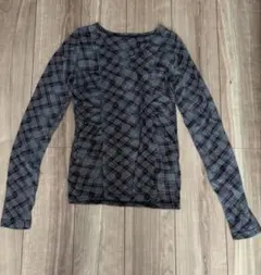 グレー系チェック柄 長袖Tシャツ