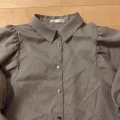 ナイスクラップ　チェック柄 パフスリーブシャツ　金ボタン