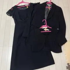 ブラックスーツ 3点セット フリル付き　礼服　喪服　冠婚葬祭　ワンピース　7号