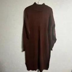 【GU】ハイネックニットワンピース　ブラウン　XL