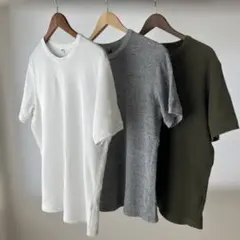 【3枚セット】ユニクロ ワッフルクルーネックT（半袖） Lサイズ 3色セット
