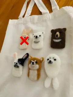 羊毛フェルト　動物ブローチ5個