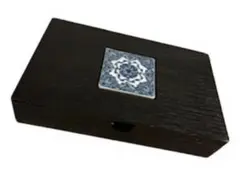 木製 収納ボックス 和風 小物入れ タイル装飾 黒