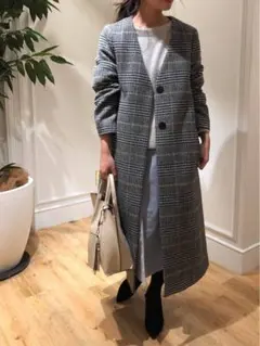 美品⁑バビロン　キルティングノーカラーコート　ベビーピンク　38 ロング　綺麗色 アロッタ Alotta 美人シルエットファー付ノーカラーコート （ピンク