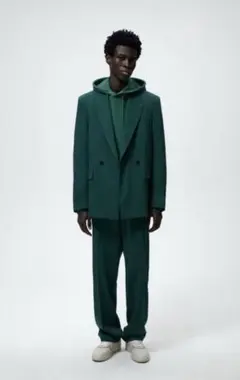 ZARA ダブルブレスト テーラードジャケット グリーンのサムネイル