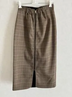 DOU DOU ☆未使用 36 グレンチェック 前ジップ タイトスカート