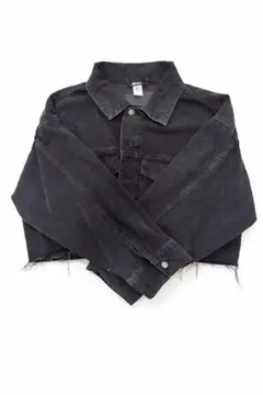 ダークグレー　クロップドデニムジャケット M 春服　大人カジュアル　レディース