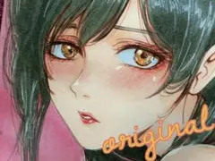 手描き　イラスト　アナログ　オリジナル　天使　女の子　花　色紙