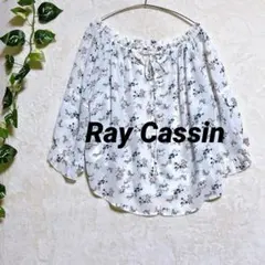 a727【レイカズン】花柄五分袖オフショルダーチュニックブラウスシースルー総柄