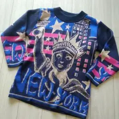 キャロルエレガンス セーター ニット 自由の女神 ニューヨーク 長袖 総柄 派手