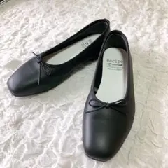 レシピ Recipe 深リボンバレエ フラットシューズ ブラック 23.5