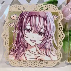手描きイラスト】エルフ女子 ✦ カラーインク作品 ✦ 豆色紙サイズ