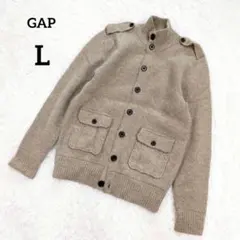 GAP　ハイネックカーディガン　L　ベージュ　メンズ　厚手　毛100%　6083