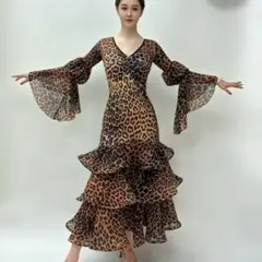 ヒョウ柄ダンスドレス フレアスリーブ