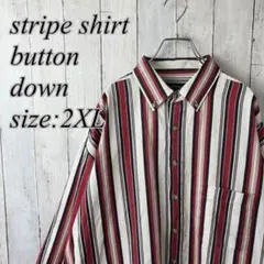 US古着ストライプシャツゆるだぼオーバーサイズレトロ感a07006