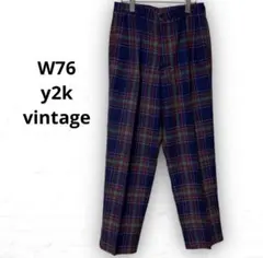 【W76】スラックス ヴィンテージ オーバーチェック カジュアルパンツ 古着