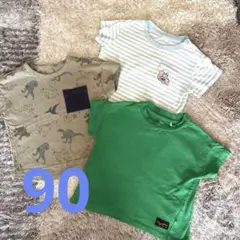 90cm Tシャツ3枚セット（緑・ストライプ・ベージュ）