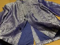 【当時物】スタンドカラー　ジャケット　ライン　アートプリントミックス柄　光沢